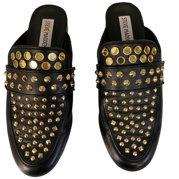 Steve Madden Shoes - Steve Madden Jordan Gold Studded Loafer Mules